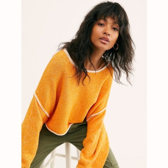 Free People Sweater Bardot Cropped Sweater in Orange Size Medium - Picture 3 of 8